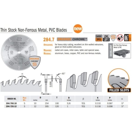 Cmt Chrome Thin Stock Non Ferrous Metal, PVC Saw Blades 284.700.10
